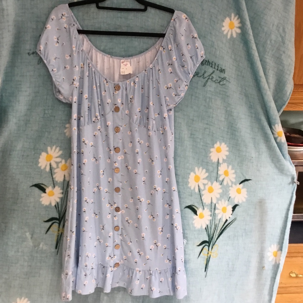 No Boundaries Light Blue Floral Button-Front Dress